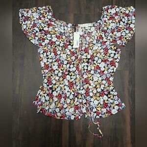 Francesca's Collections Floral Print Blouse - Black, Red, Yellow